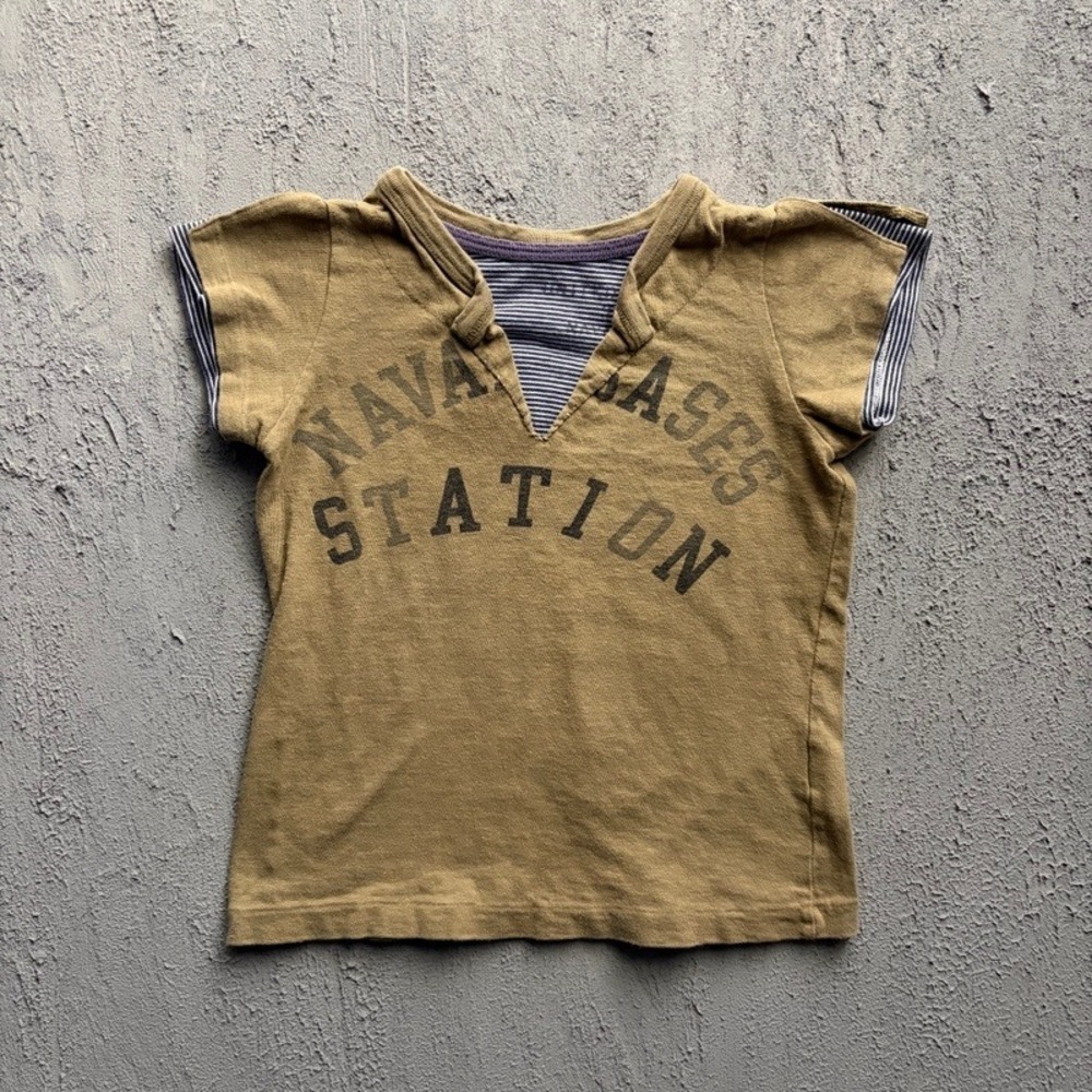 Denim Dungaree T-Shirt Medium 120CM Brown Naval Bases Station Japan Baby Tee